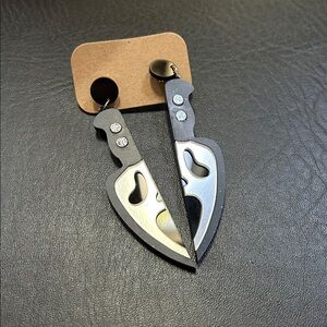 Edgy Black and Silver Knife Earrings
